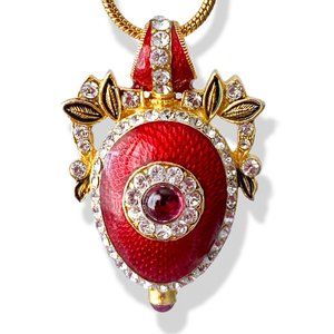 EVIL EYE "Luck Charm" RED Guilloché Enamel Faberge Egg Pendant Silver Swarovski